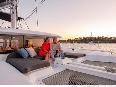 Deck of BYC PARATY , a Lagoon 46 catamaran at Angra dos Reis, Brazil