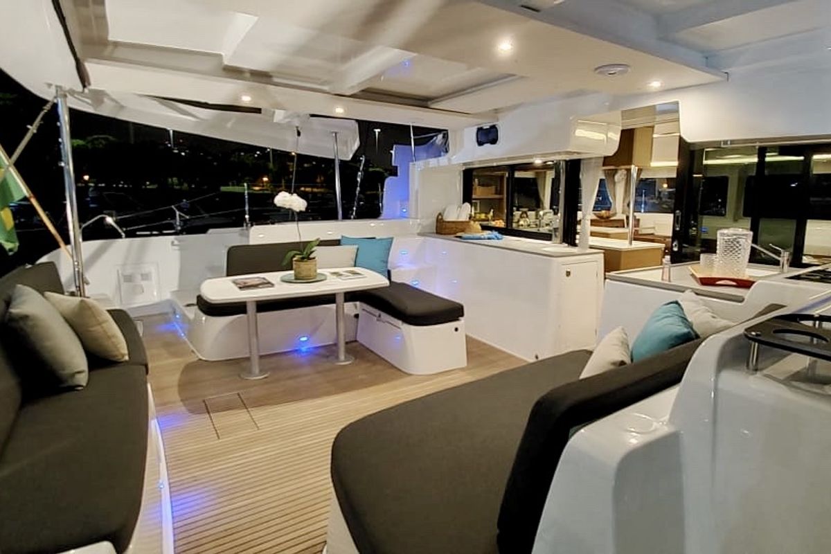 Deck of BYC PARATY , a Lagoon 46 catamaran at Angra dos Reis, Brazil