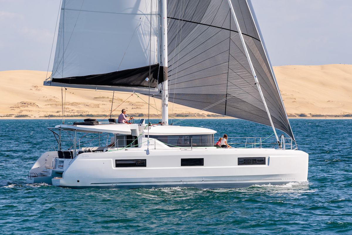 Exterior view of BYC PARATY , a Lagoon 46 catamaran at Angra dos Reis, Brazil