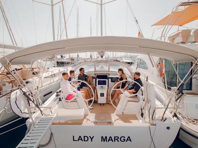 Cockpit of Lady Marga, a Hanse Yachts Hanse 388 sailboat at Dénia, Spain