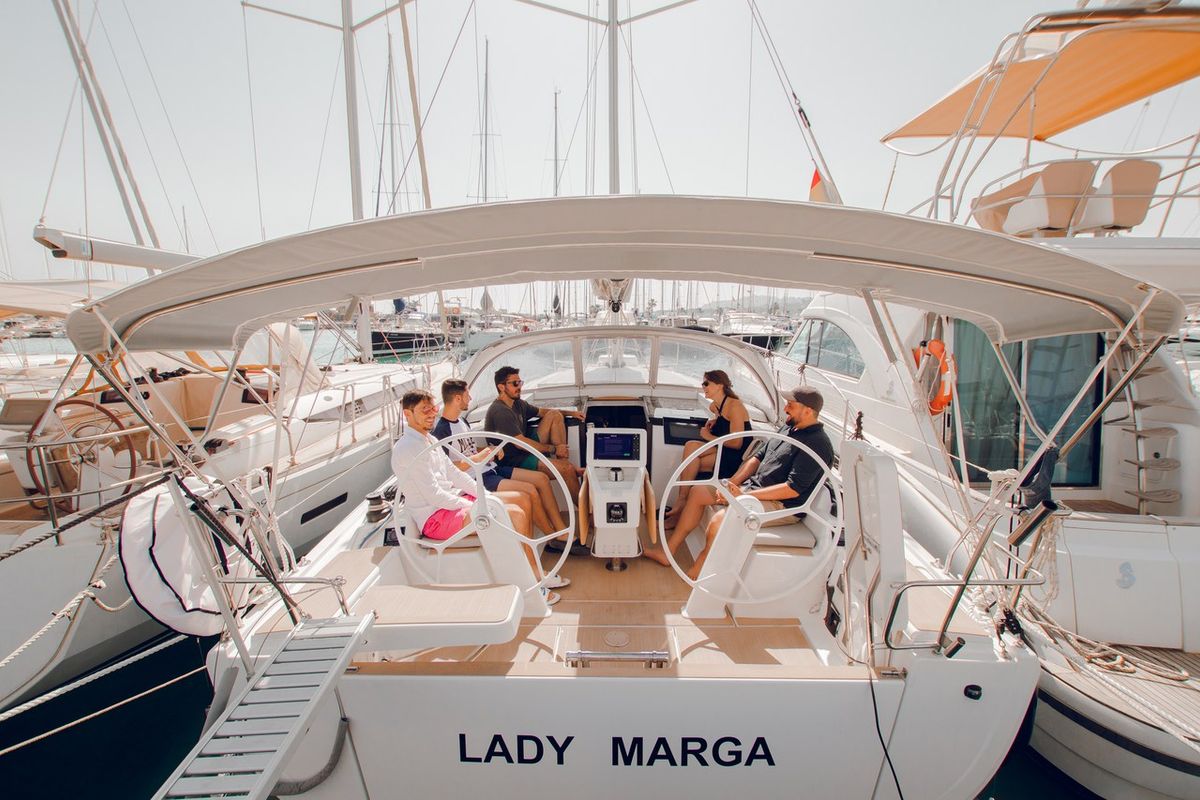 Cockpit of Lady Marga, a Hanse Yachts Hanse 388 sailboat at Dénia, Spain