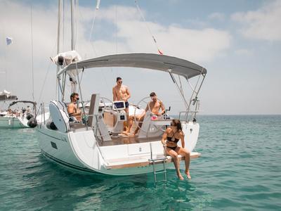 Deck of Lady Marga, a Hanse Yachts Hanse 388 sailboat at Dénia, Spain