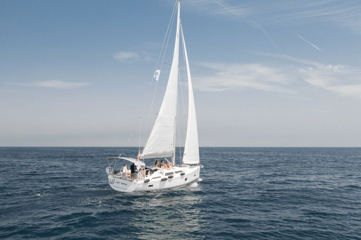 Exterior view of Lady Marga, a Hanse Yachts Hanse 388 sailboat at Dénia, Spain
