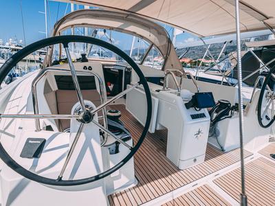 Cockpit of Mikkamakka, a Jeanneau Sun Odyssey 440 sailboat at Grad Kaštela, Croatia