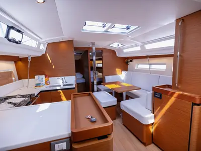 Salon of Mikkamakka, a Jeanneau Sun Odyssey 440 sailboat at Grad Kaštela, Croatia
