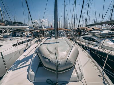 Deck of Mikkamakka, a Jeanneau Sun Odyssey 440 sailboat at Grad Kaštela, Croatia