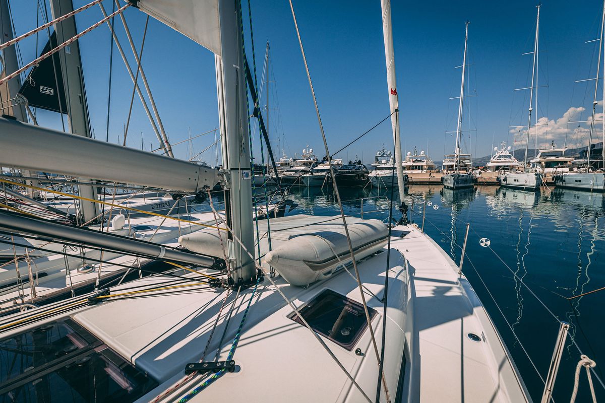 Deck of Mikkamakka, a Jeanneau Sun Odyssey 440 sailboat at Grad Kaštela, Croatia