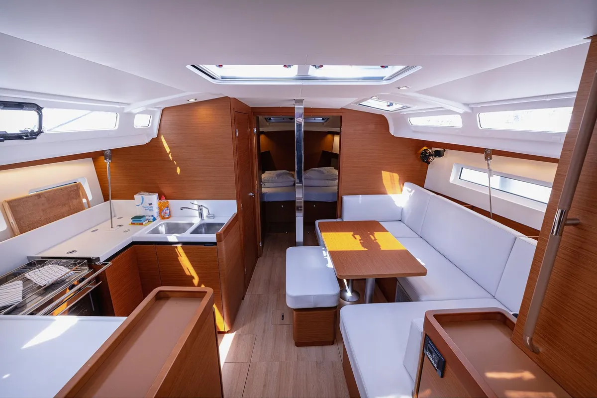 Salon of Mikkamakka, a Jeanneau Sun Odyssey 440 sailboat at Grad Kaštela, Croatia