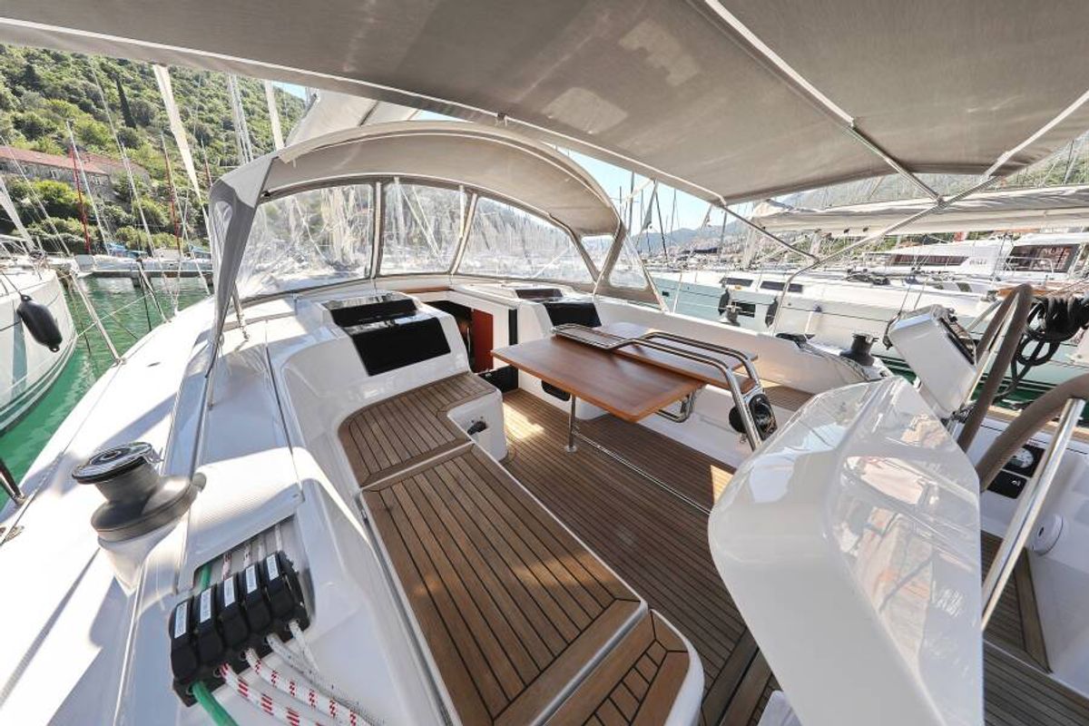 Deck of Deep Sea, a Hanse Yachts Hanse 458 sailboat at Grad Šibenik, Croatia