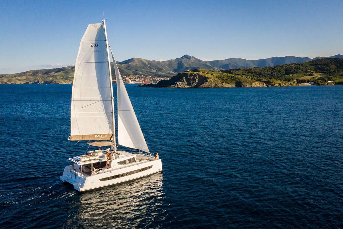 Exterior view of Freedom, a Bali 4.8 catamaran at Road Town, British Virgin Islands