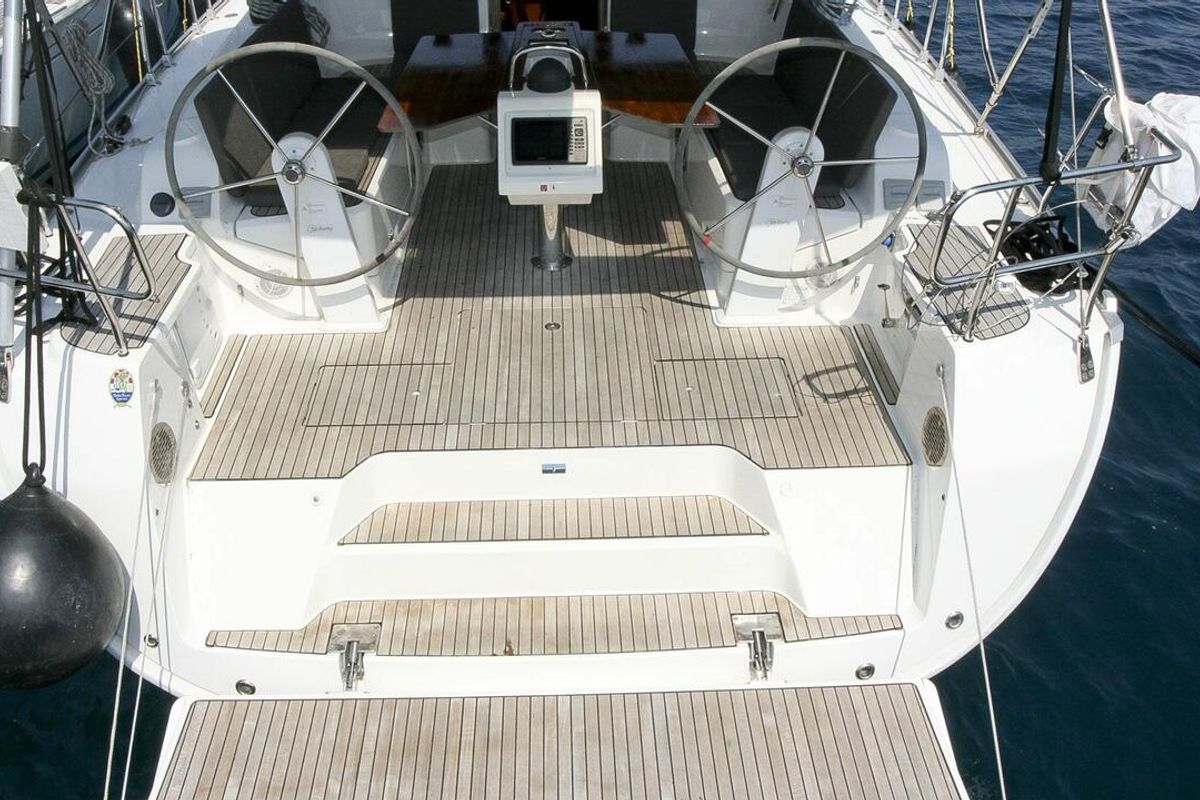 Cockpit of Galaxy, a Bavaria Cruiser 46 sailboat at Flensburg, Germany
