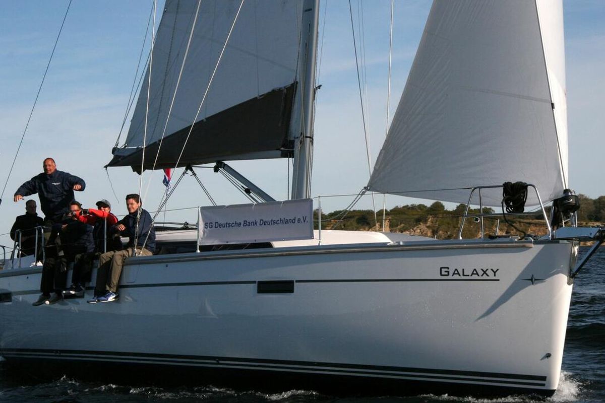Exterior view of Galaxy, a Bavaria Cruiser 46 sailboat at Flensburg, Germany