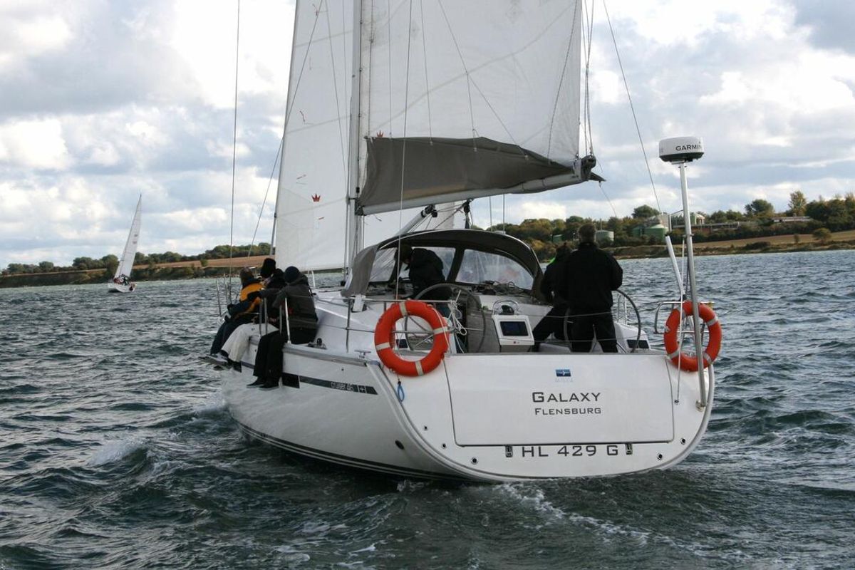 Exterior view of Galaxy, a Bavaria Cruiser 46 sailboat at Flensburg, Germany