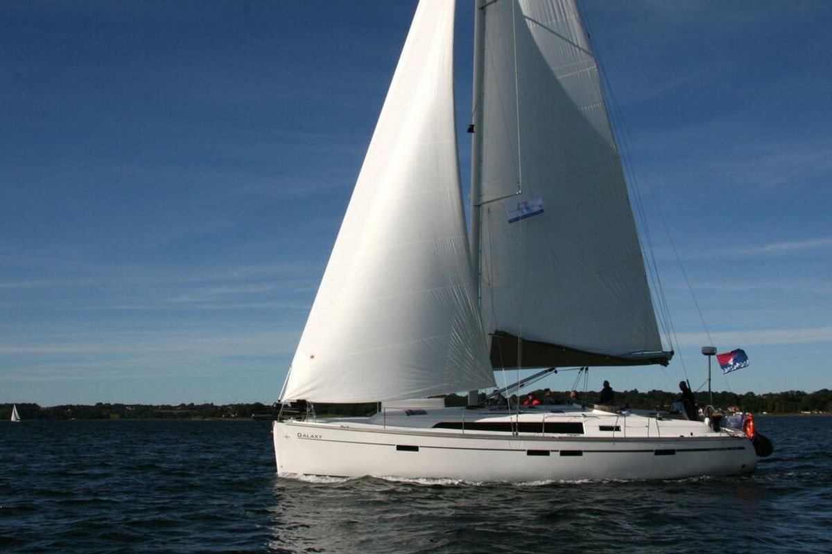 Exterior view of Galaxy, a Bavaria Cruiser 46 sailboat at Flensburg, Germany