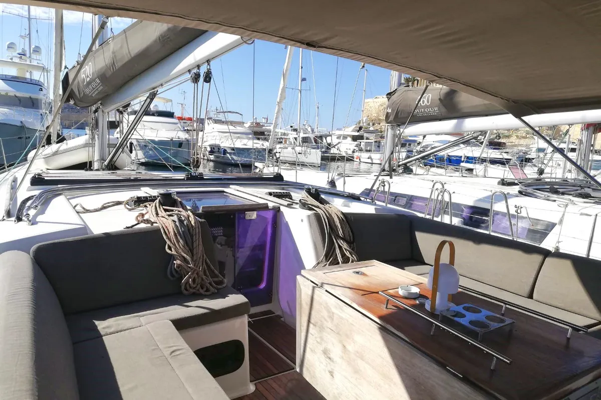 WARRIORS TALE, a Dufour Dufour 520 Grand Large sailboat at Kalkara, Malta