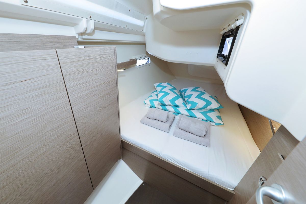 Cabin on Smiley, a Hanse Yachts Hanse 388 sailboat at Grad Šibenik, Croatia