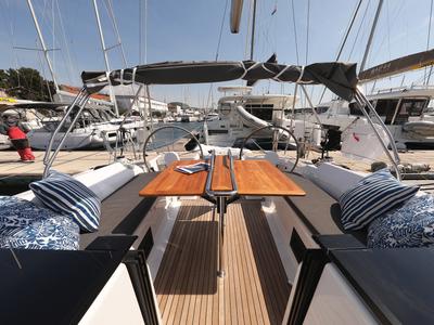 Deck of Smiley, a Hanse Yachts Hanse 388 sailboat at Grad Šibenik, Croatia