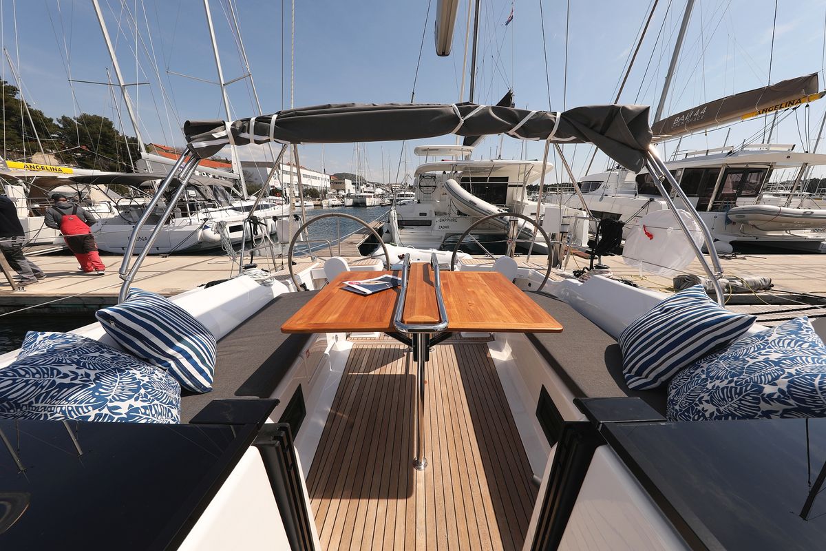 Deck of Smiley, a Hanse Yachts Hanse 388 sailboat at Grad Šibenik, Croatia