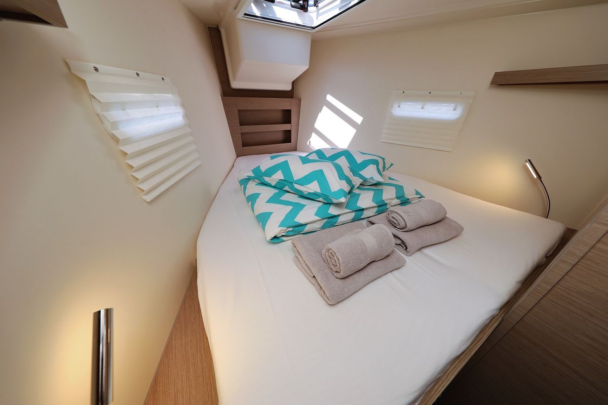 Cabin on Smiley, a Hanse Yachts Hanse 388 sailboat at Grad Šibenik, Croatia