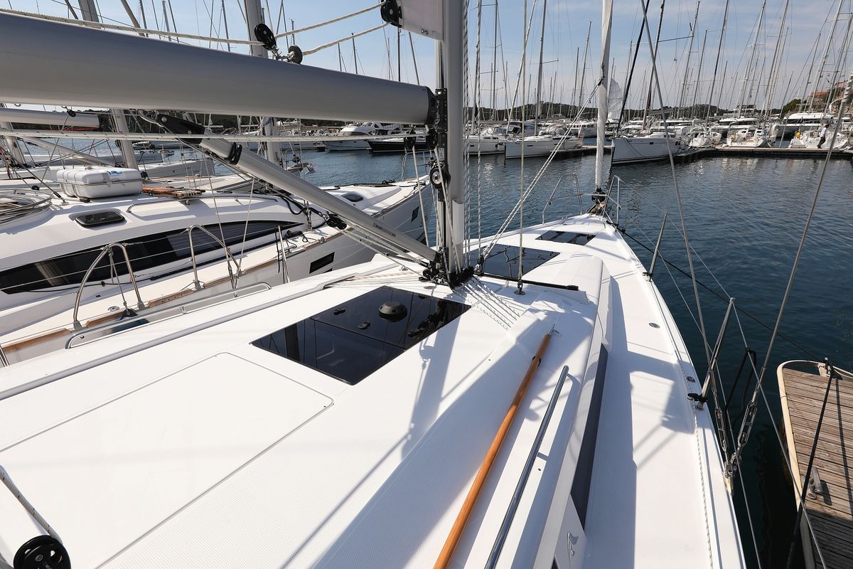 Deck of Smiley, a Hanse Yachts Hanse 388 sailboat at Grad Šibenik, Croatia
