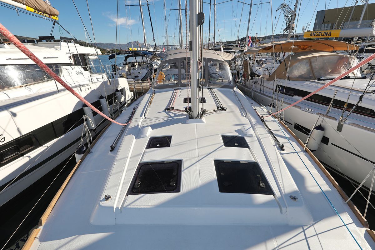 Deck of Barbarella II, a Beneteau Oceanis 45 sailboat at Grad Trogir, Croatia