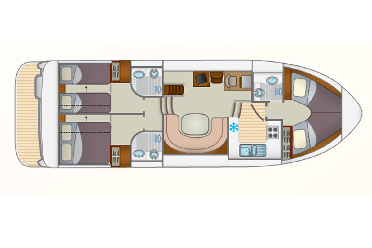 Floor plan of E600-32, a Pénichette Europa E.600 motorboat at Lattes, France