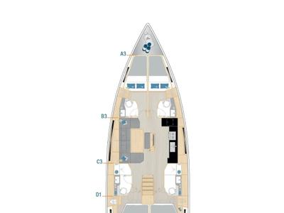 Floor plan of Okeanida, a Hanse Yachts Hanse 460 sailboat at Lavreotiki Municipal Unit, Greece