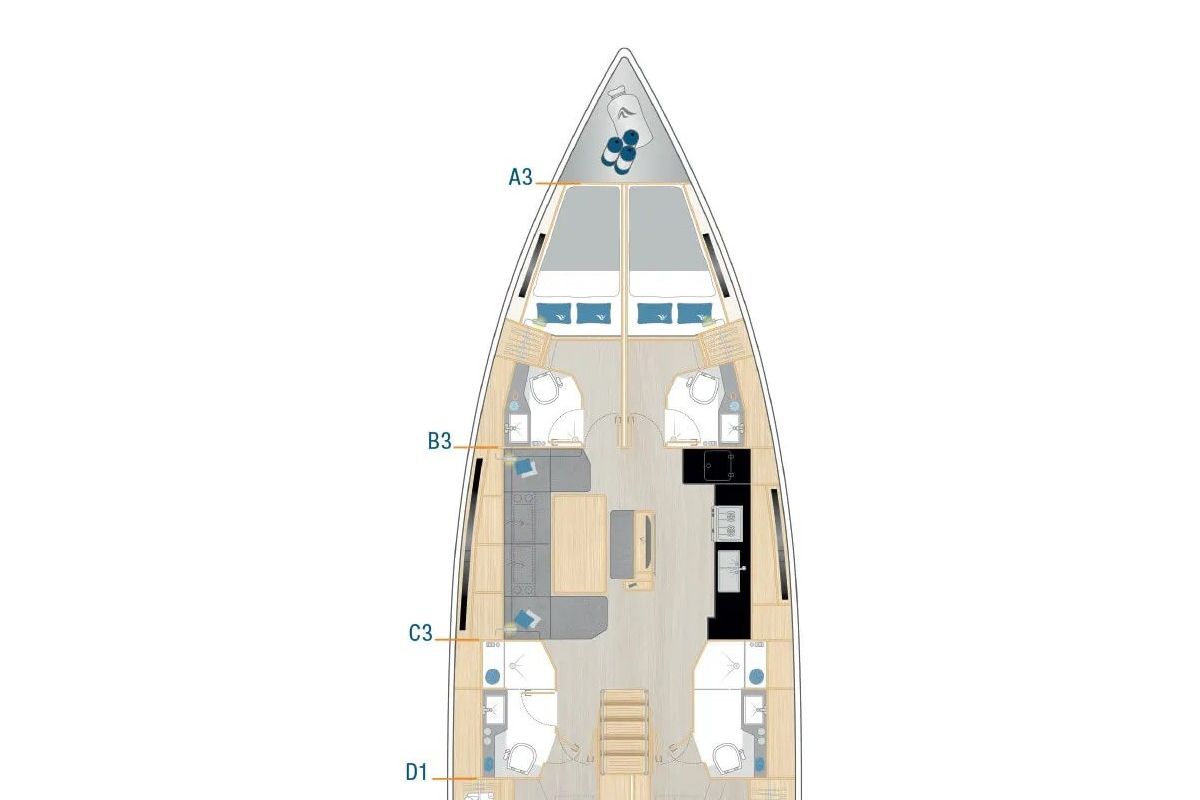 Floor plan of Okeanida, a Hanse Yachts Hanse 460 sailboat at Lavreotiki Municipal Unit, Greece