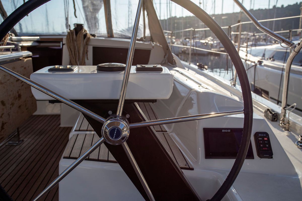 Cockpit of Sea Cloud 1, a Dufour 430 GL sailboat at Grad Pula, Croatia