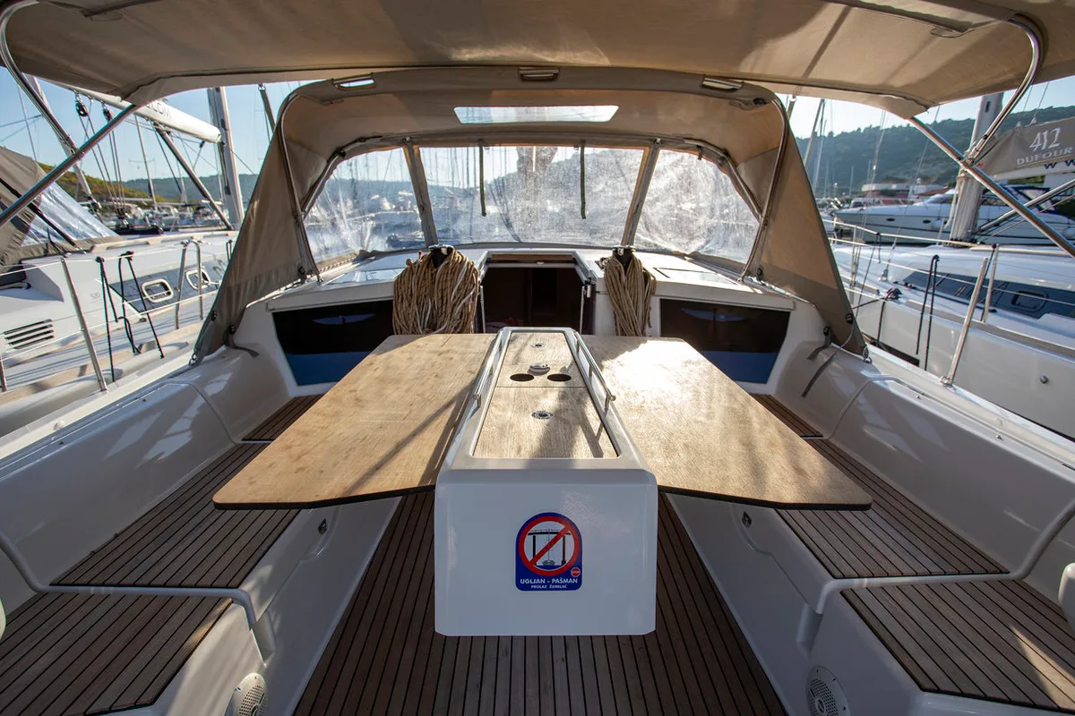 Cockpit of Sea Cloud 1, a Dufour 430 GL sailboat at Grad Pula, Croatia