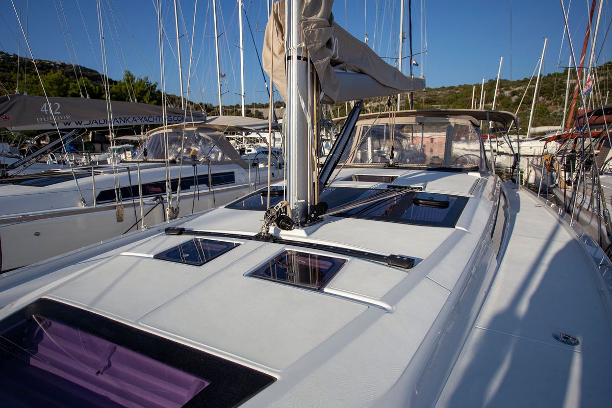 Deck of Sea Cloud 1, a Dufour 430 GL sailboat at Grad Pula, Croatia