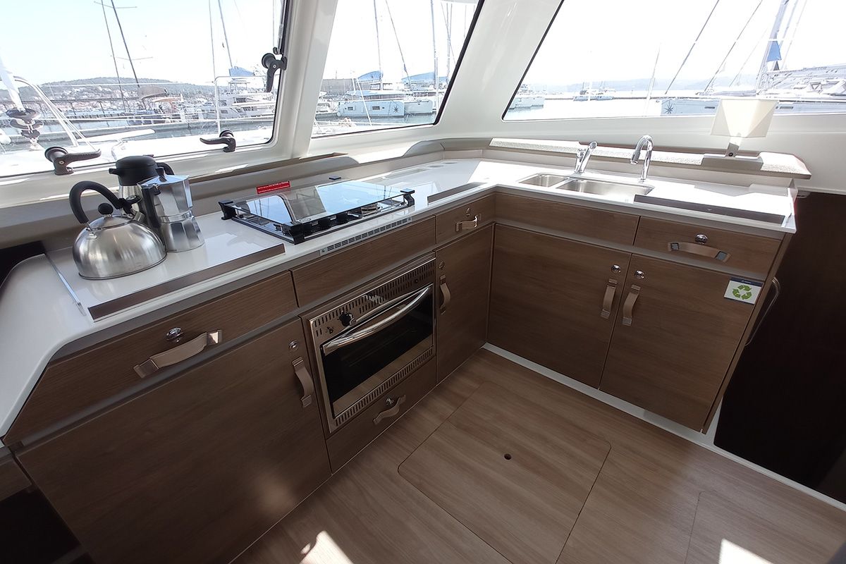 Galley of Sailin, a Bali Catspace catamaran at Seget Donji, Croatia