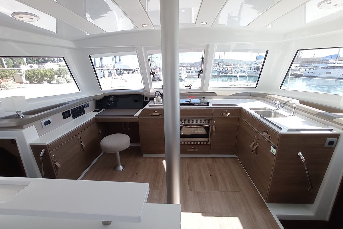 Galley of Sailin, a Bali Catspace catamaran at Seget Donji, Croatia