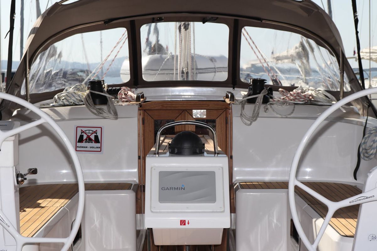 Cockpit of Anett, a Bavaria Cruiser 46 sailboat at Grad Biograd na Moru, Croatia