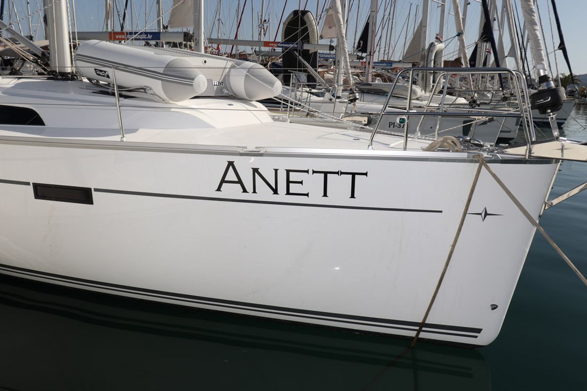 Exterior view of Anett, a Bavaria Cruiser 46 sailboat at Grad Biograd na Moru, Croatia