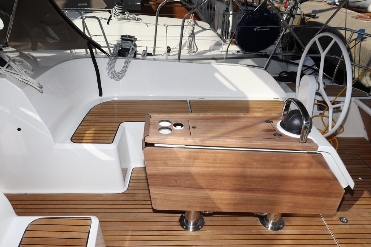 Cockpit of Anett, a Bavaria Cruiser 46 sailboat at Grad Biograd na Moru, Croatia