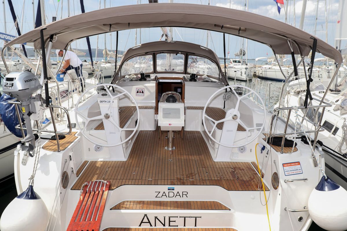 Cockpit of Anett, a Bavaria Cruiser 46 sailboat at Grad Biograd na Moru, Croatia