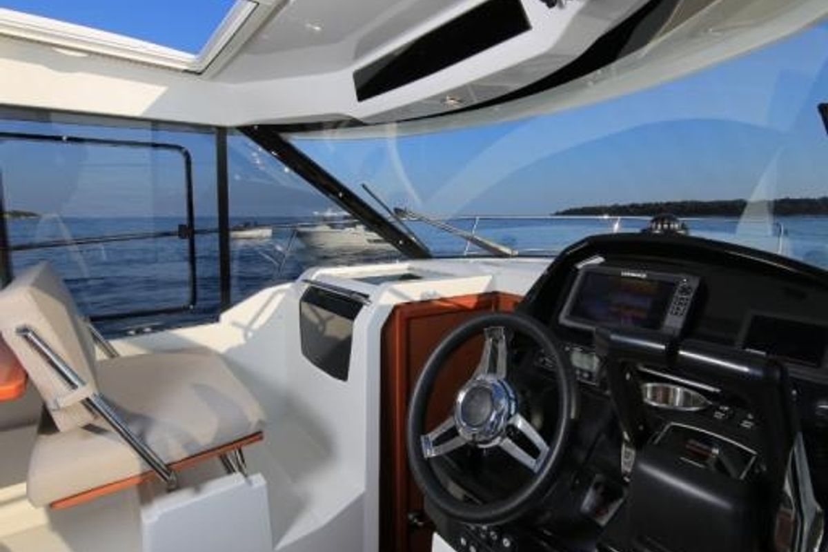 Cockpit of MF 895, a Jeanneau Merry Fisher 895 motorboat at Punat, Croatia