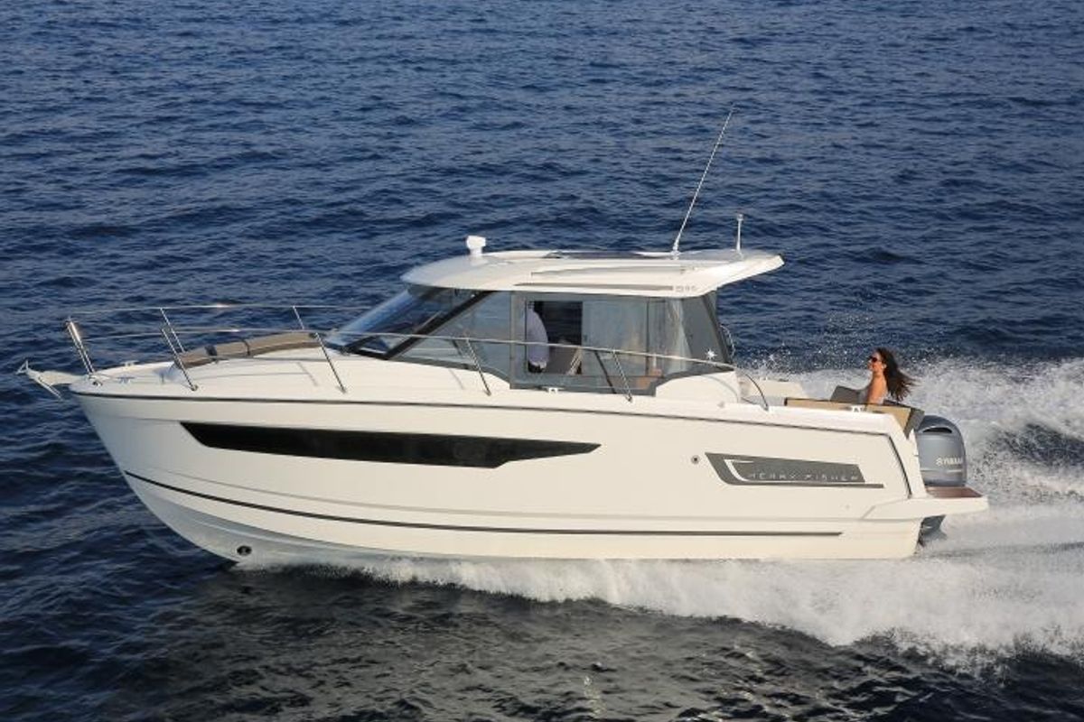 Exterior view of MF 895, a Jeanneau Merry Fisher 895 motorboat at Punat, Croatia