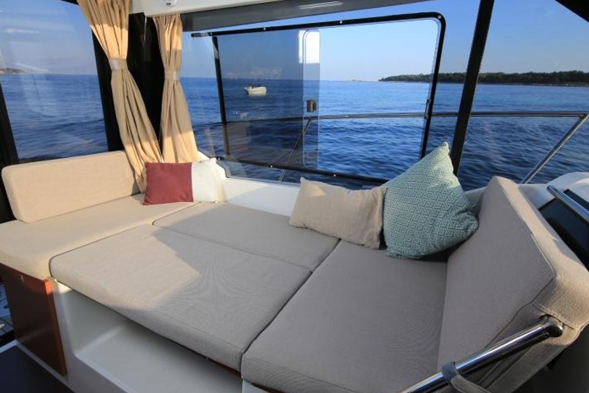 Salon of MF 895, a Jeanneau Merry Fisher 895 motorboat at Punat, Croatia