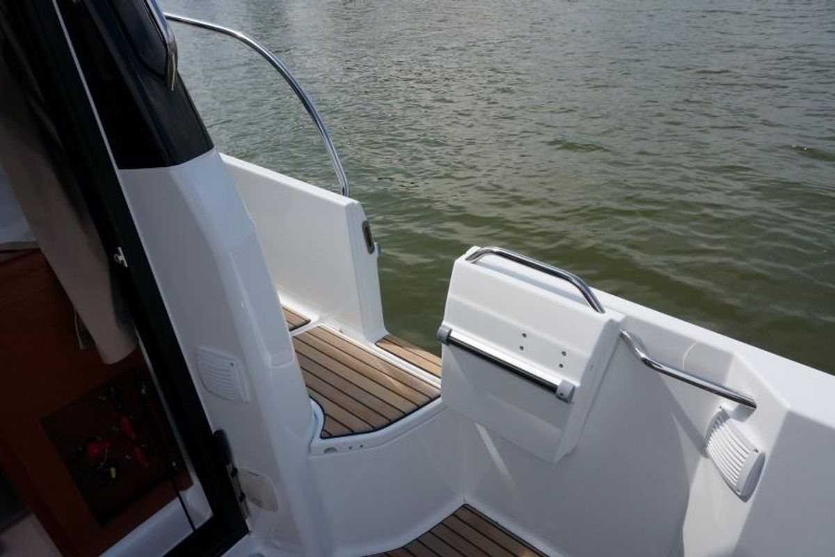 Deck of MF 895, a Jeanneau Merry Fisher 895 motorboat at Punat, Croatia