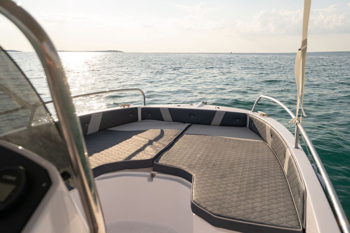 Deck of Andromeda, a Gulet Orizzonti Andromeda motorboat at Valbandon, Croatia