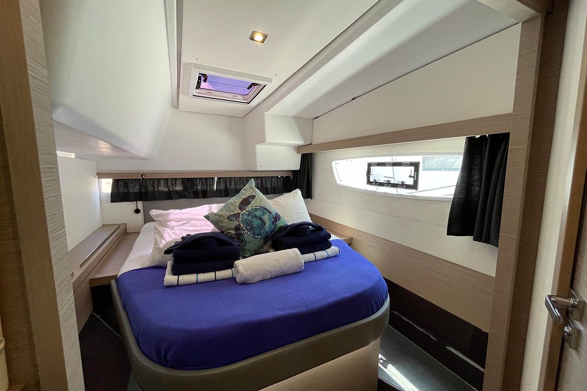 Cabin on Jaxnjoe com, a Fountaine Pajot Lucia 40 catamaran at Road Town, British Virgin Islands