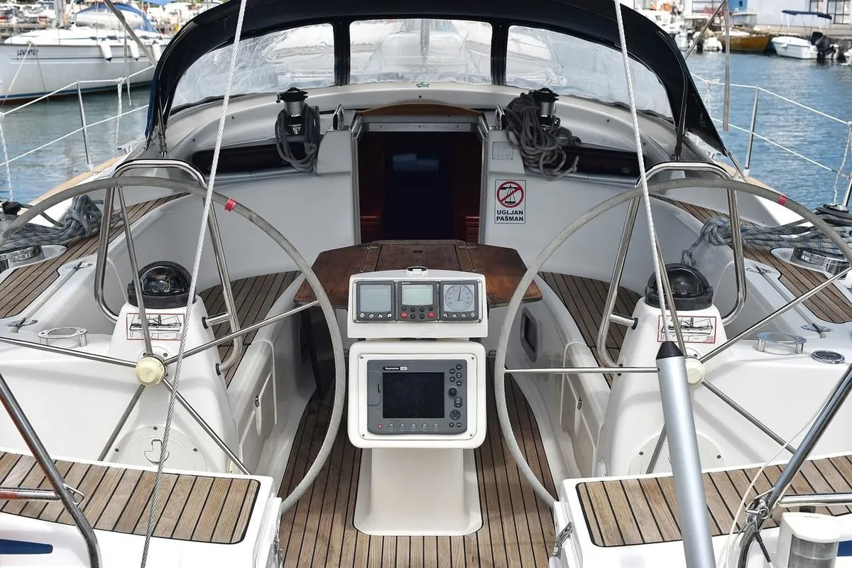 Cockpit of SHH-BAV50, a Bavaria Cruiser 50 sailboat at Volos Municipality, Greece