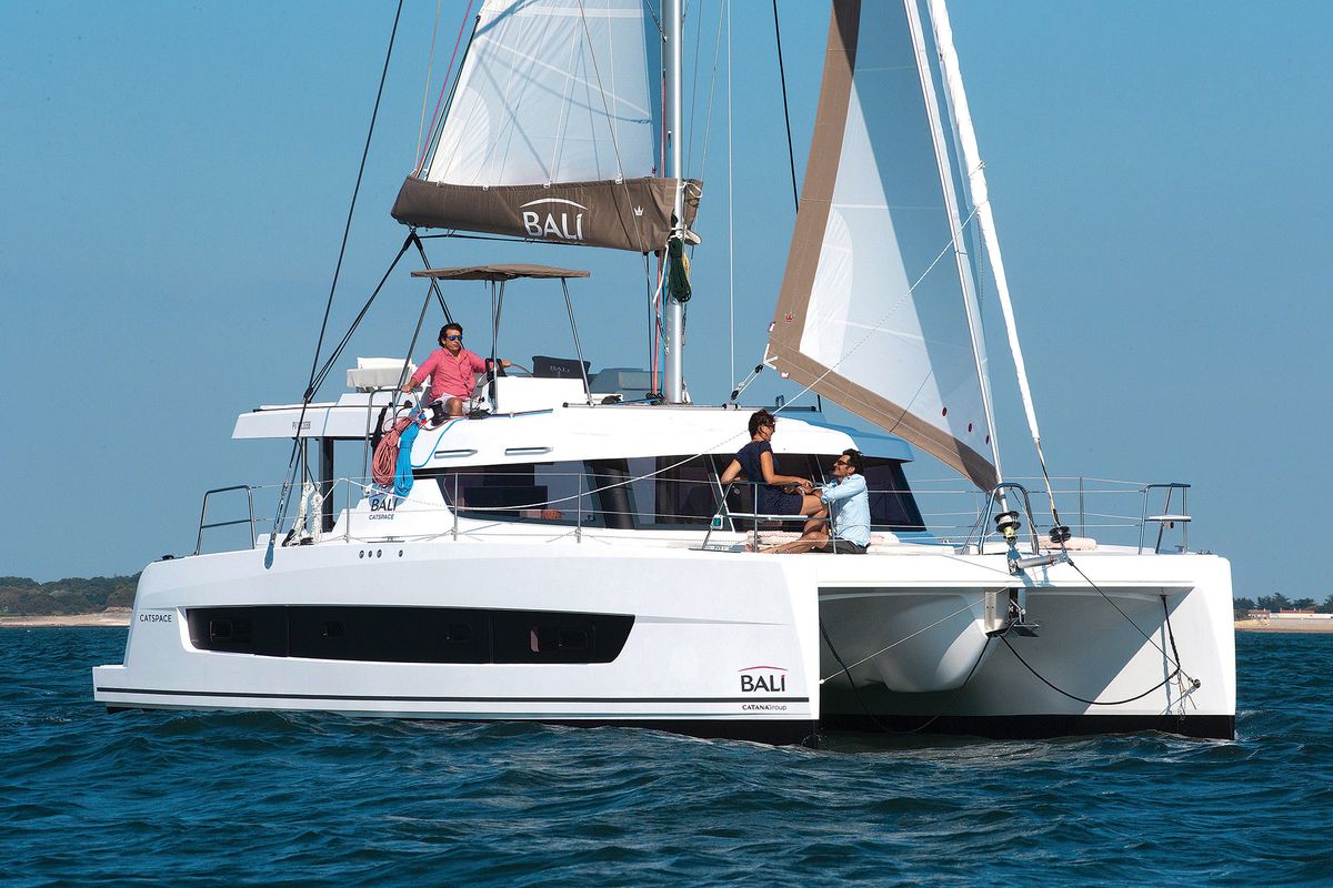 Exterior view of Kvinton, a Bali Catspace catamaran at Grad Biograd na Moru, Croatia