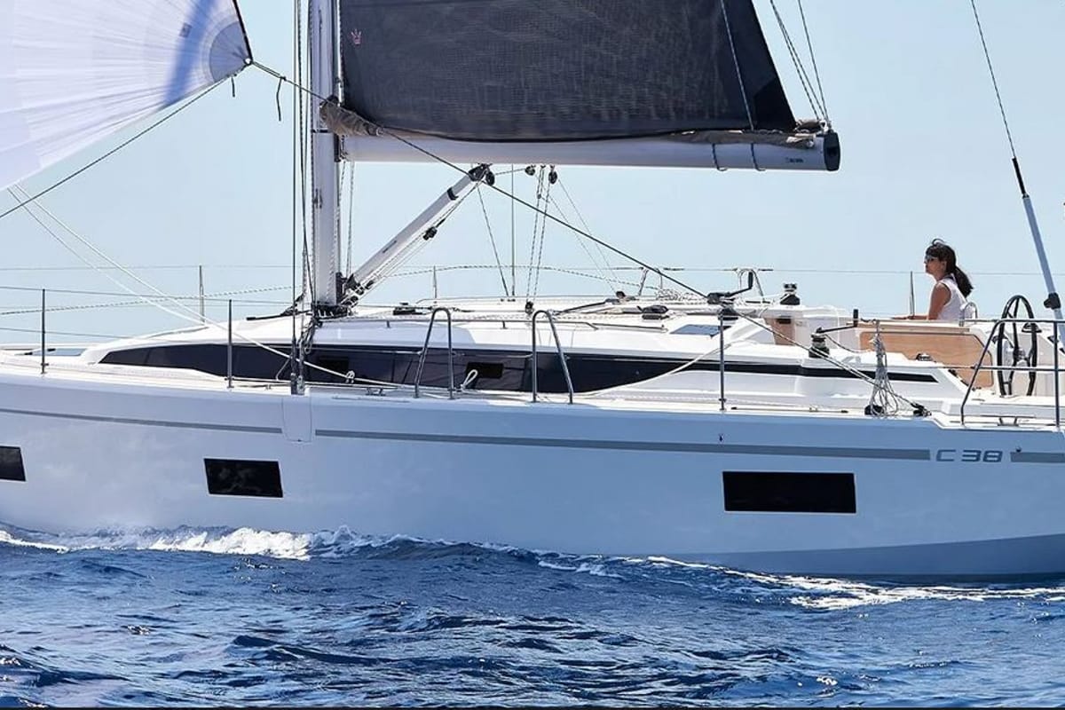 Exterior view of EUGENIA, a Bavaria C38 sailboat at Municipal Unit of Lefkada, Greece