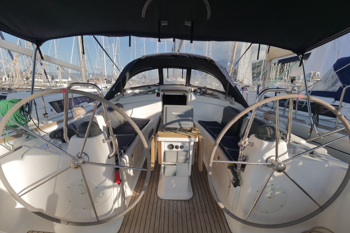 Cockpit of Andiamo, a Bavaria 42 sailboat at Fethiye, Turkey