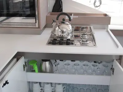Galley of Anasa, a Fountaine Pajot Isla 40 catamaran at Kavala, Greece