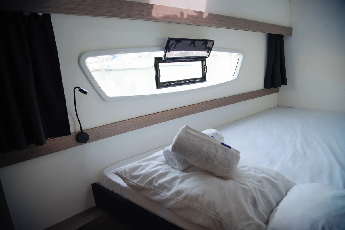 Cabin on Anasa, a Fountaine Pajot Isla 40 catamaran at Kavala, Greece