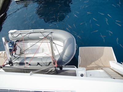 Deck of Anasa, a Fountaine Pajot Isla 40 catamaran at Kavala, Greece